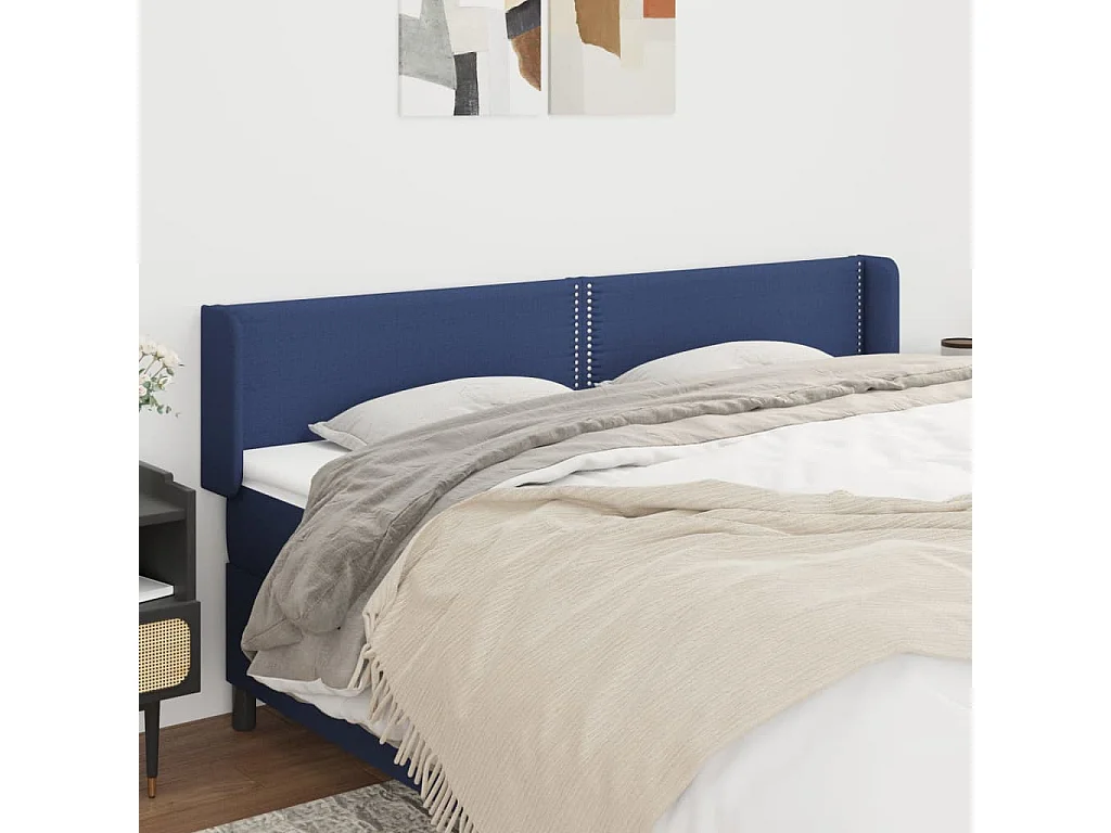 Tête de lit avec oreilles Bleu 183x16x78/88 cm Tissu