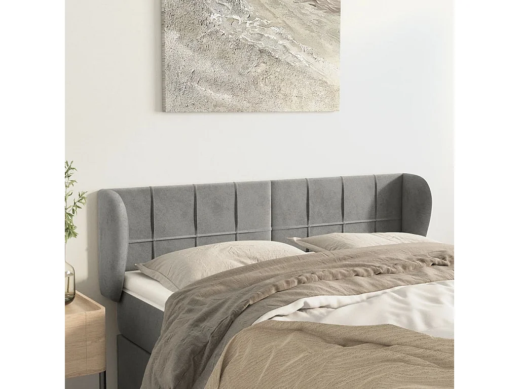Tête de lit avec oreilles Gris clair 147x23x78/88 cm Velours