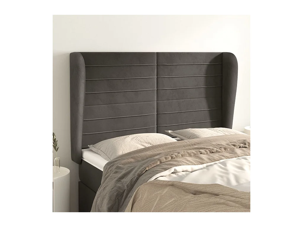 Tête de lit avec oreilles Gris foncé 147x23x118/128 cm Velours