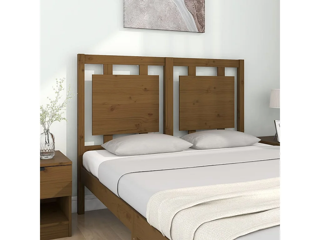 Cabecero de cama madera maciza pino marrón miel 125,5x4x100 cm