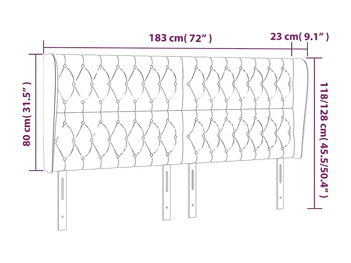 Hoofdbord met randen 183x23x118/128 cm fluweel donkerblauw