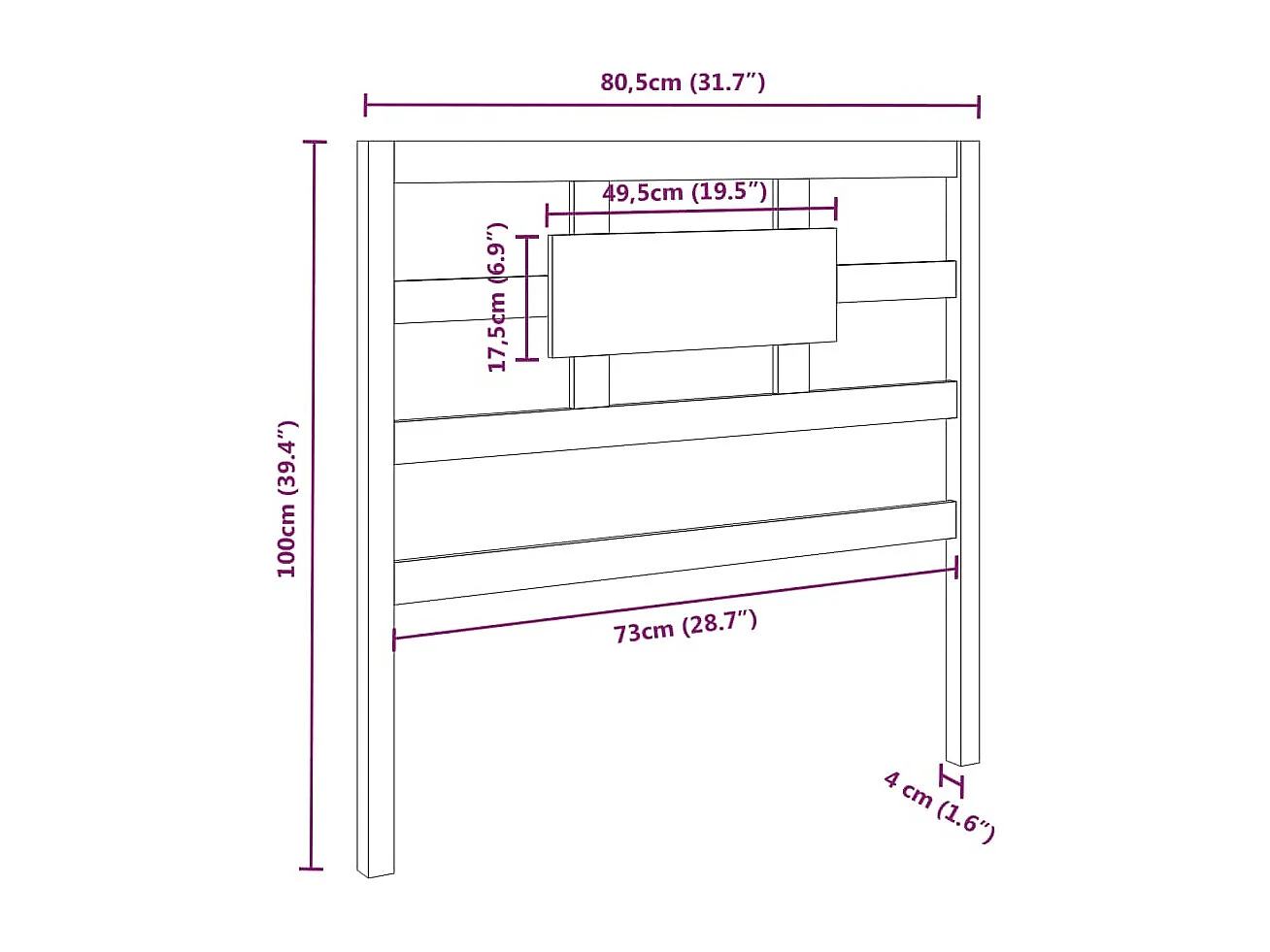 Cabecero de cama madera maciza de pino negro 80,5x4x100 cm