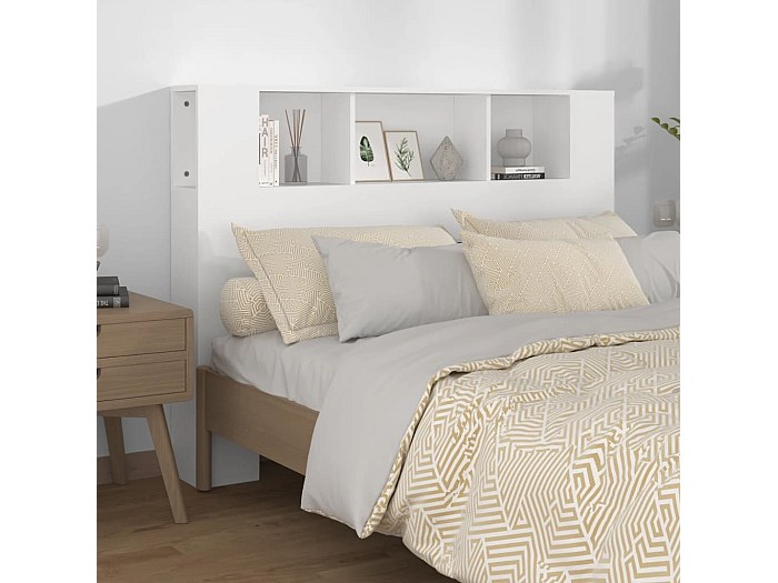 Tête De Lit Armoire Avec Rangement - 3 Compartiments, Bois Blanc, 200x18.5x104.5 Cm - Pour Chambre