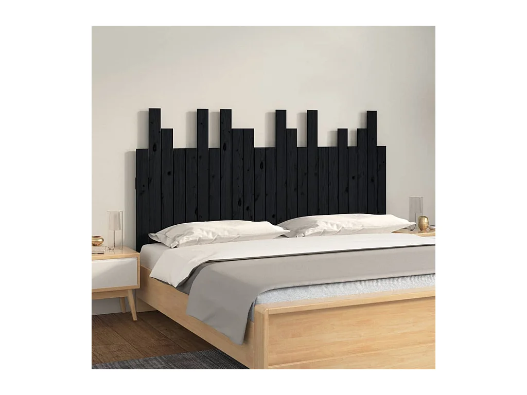 Hoofdbord wandmontage 146,5x3x80 cm massief grenenhout zwart
