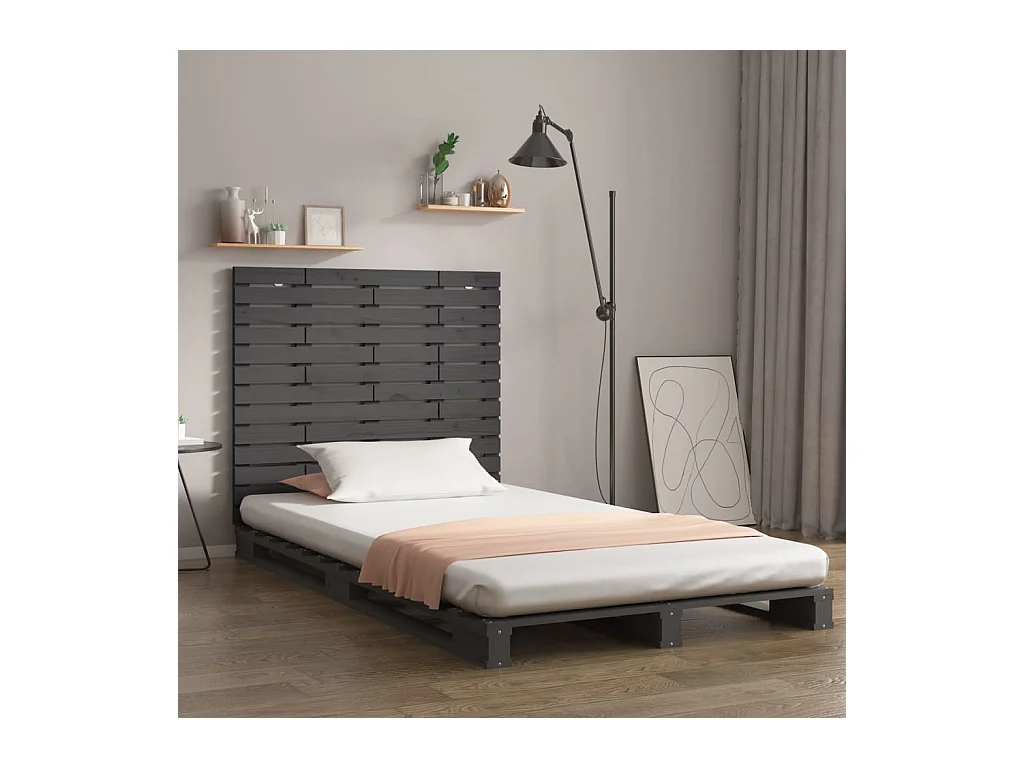Hoofdbord wandmontage 126x3x91,5 cm massief grenenhout grijs