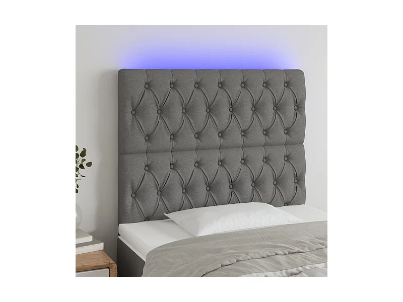 Cabeceira de cama c/ LED tecido 90x7x118/128 cm cinza-escuro