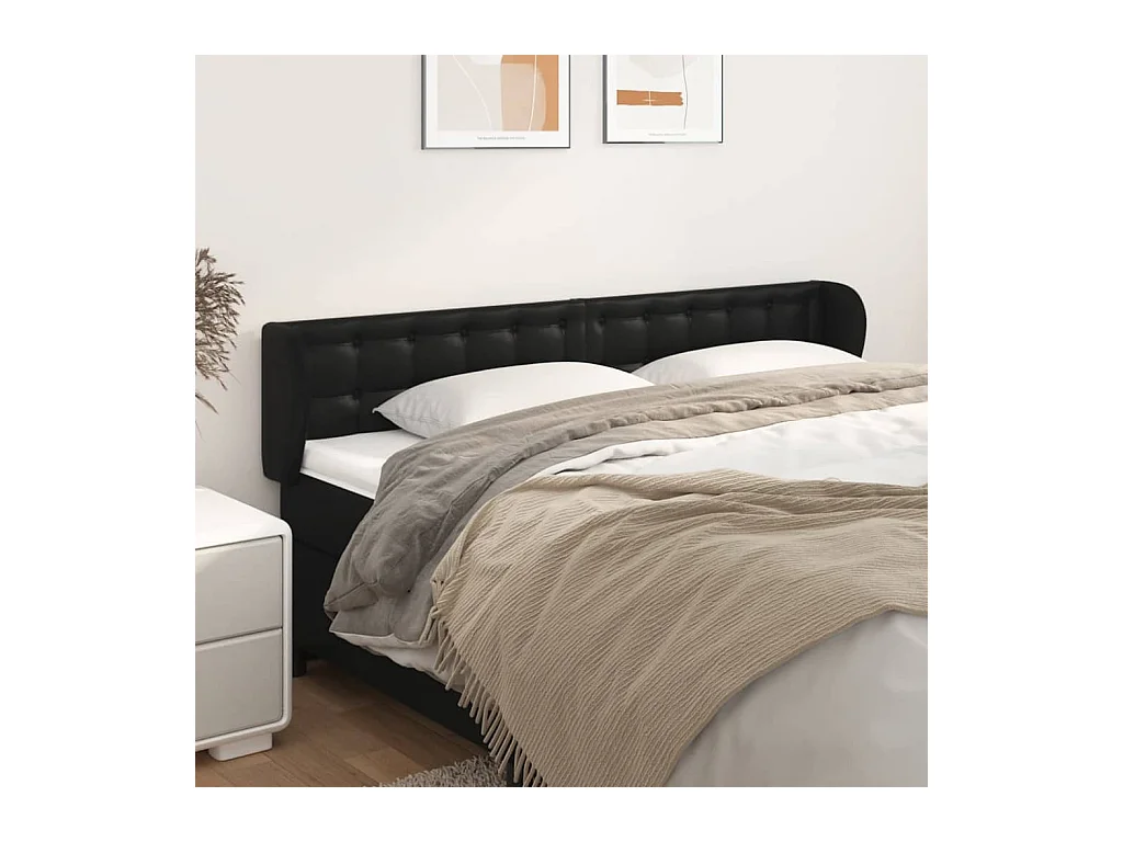 Tête de lit avec oreilles Noir 183x23x78/88 cm Similicuir