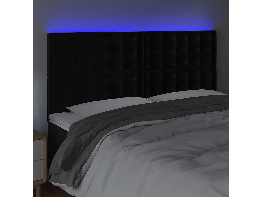 Tête de lit à LED Noir 180x5x118/128 cm Velours