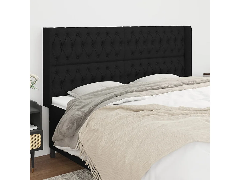 Tête de lit avec oreilles Noir 183x16x118/128 cm Tissu