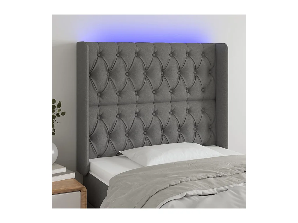 Tête de lit à LED Gris foncé 93x16x118/128 cm Tissu