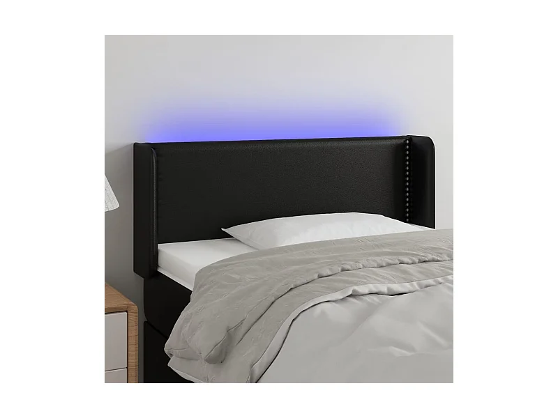Cabeceira de cama c/ LED couro artificial 83x16x78/88 cm preto