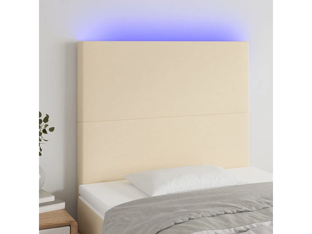 Cabeceira cama c/ LED tecido 100x5x118/128 cm crème