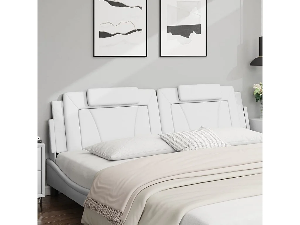 Cabecero de cama acolchado cuero sintético blanco 200 cm