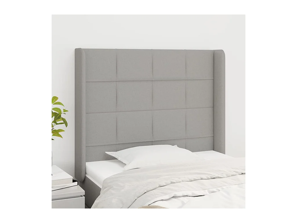 Cabecero con orejas de tela gris claro 83x16x118/128 cm