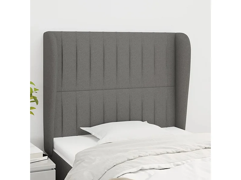 Tête de lit avec oreilles Gris foncé 103x23x118/128 cm Tissu