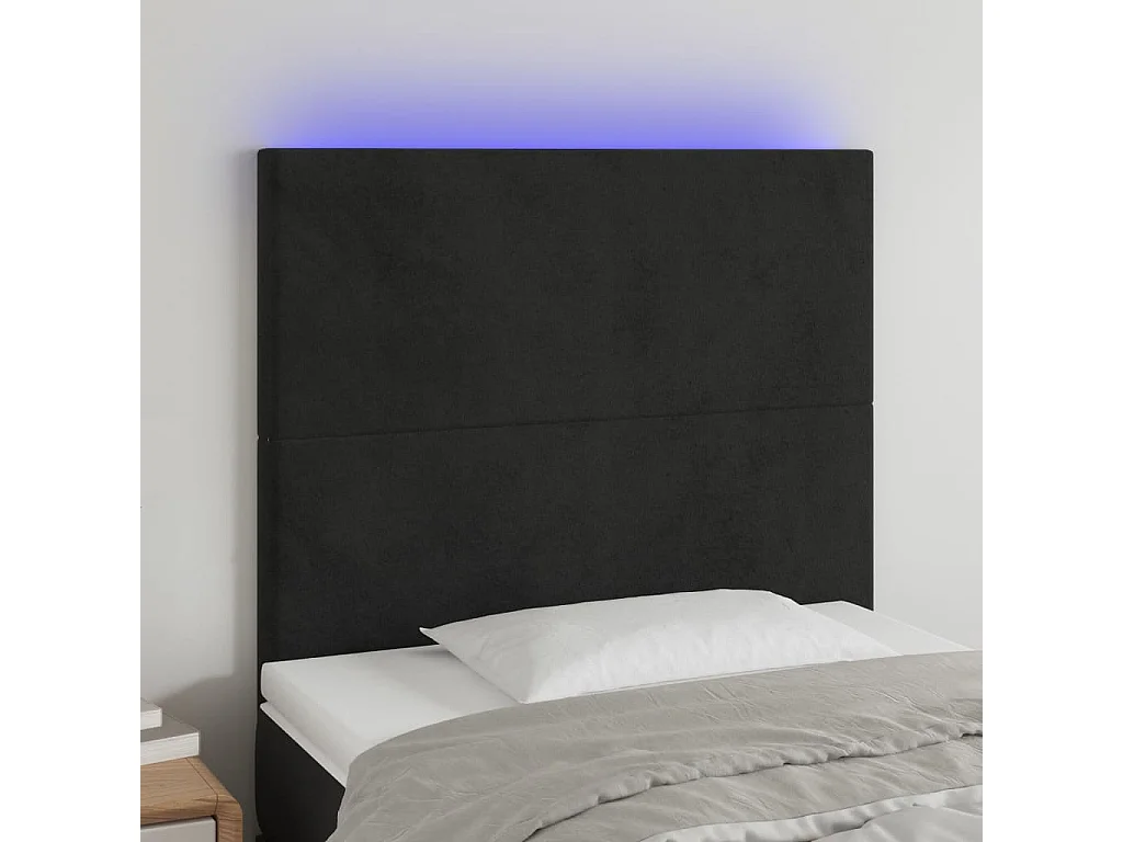 Cabeceira cama c/ LED veludo 100x5x118/128 cm preto