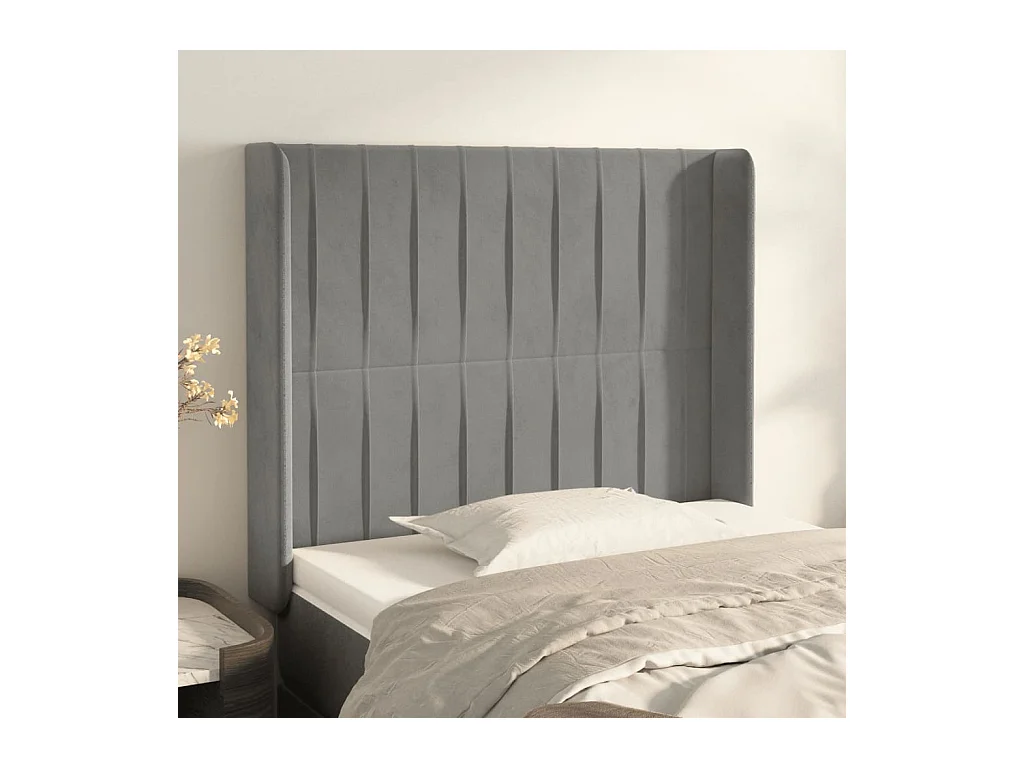 Tête de lit avec oreilles Gris clair 83x16x118/128 cm Velours