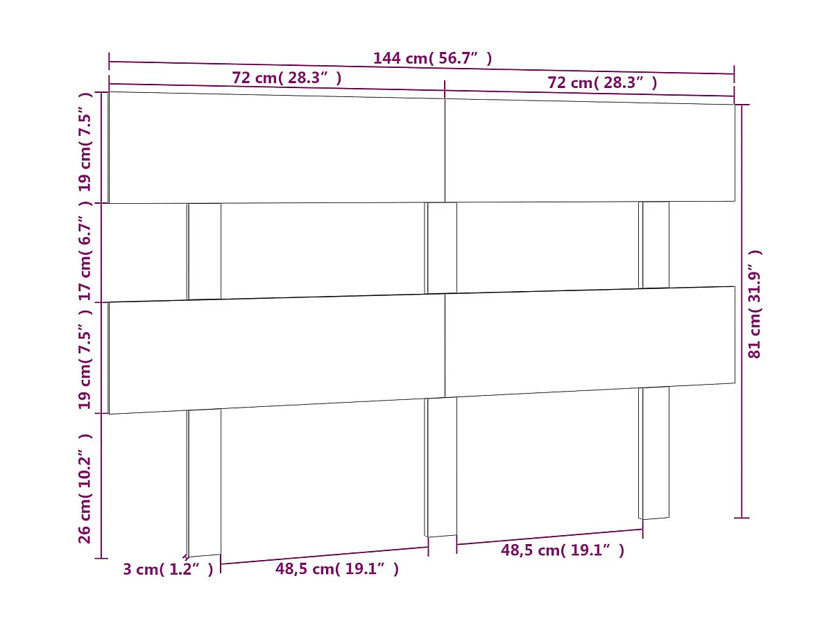 Cabecero de cama madera maciza de pino gris 144x3x81 cm