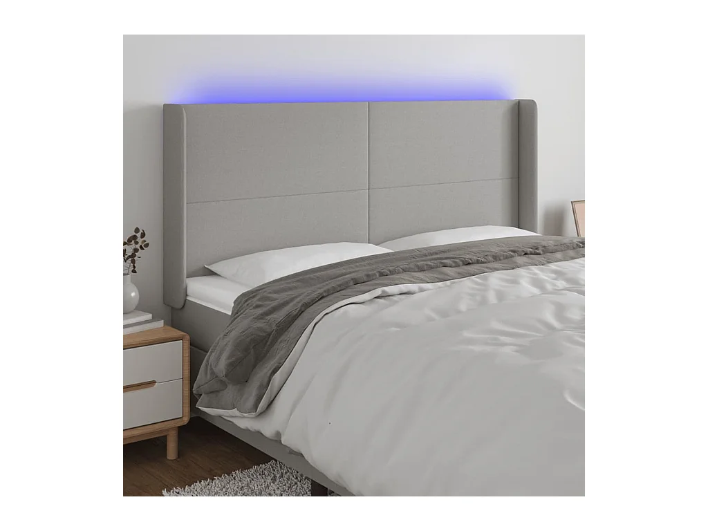 Tête de lit à LED Gris clair 203x16x118/128 cm Tissu