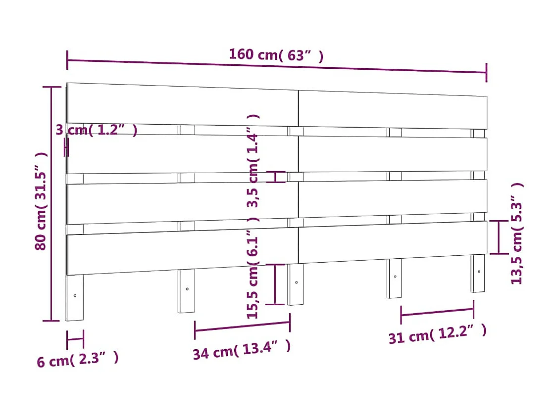 Hoofdbord 160x3x80 cm massief grenenhout