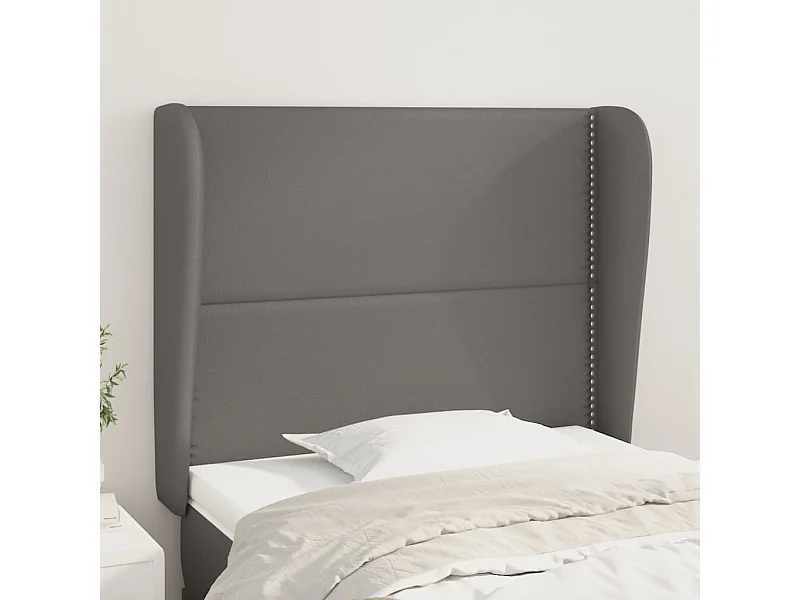 Cabecero con orejas cuero sintético gris 103x23x118/128cm