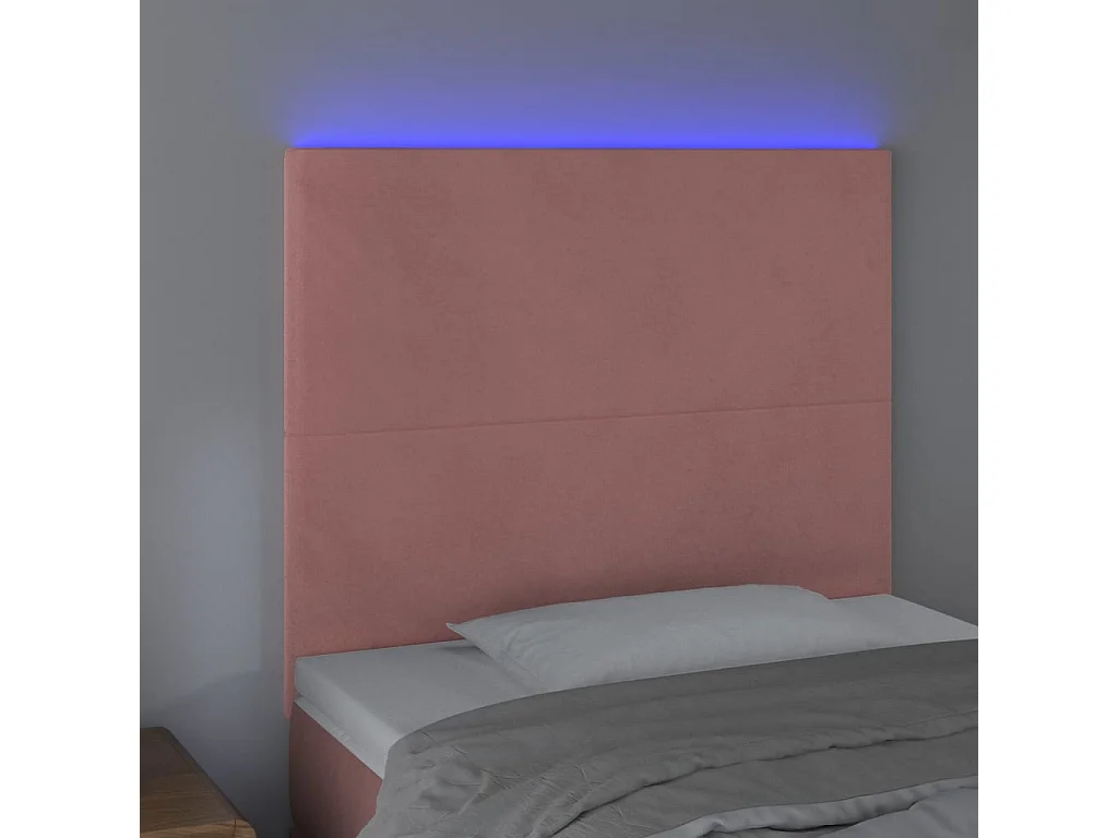 Cabeceira de cama c/ luzes LED veludo 100x5x118/128 cm rosa