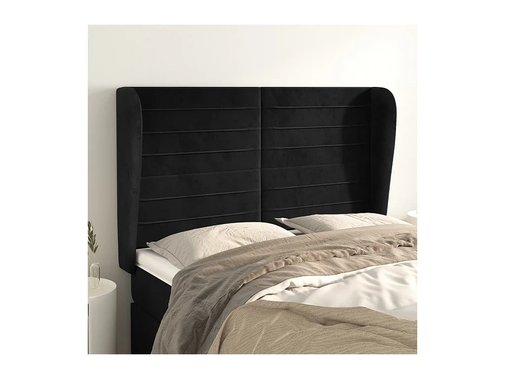 Tête de lit avec oreilles Noir 147x23x118/128 cm Velours