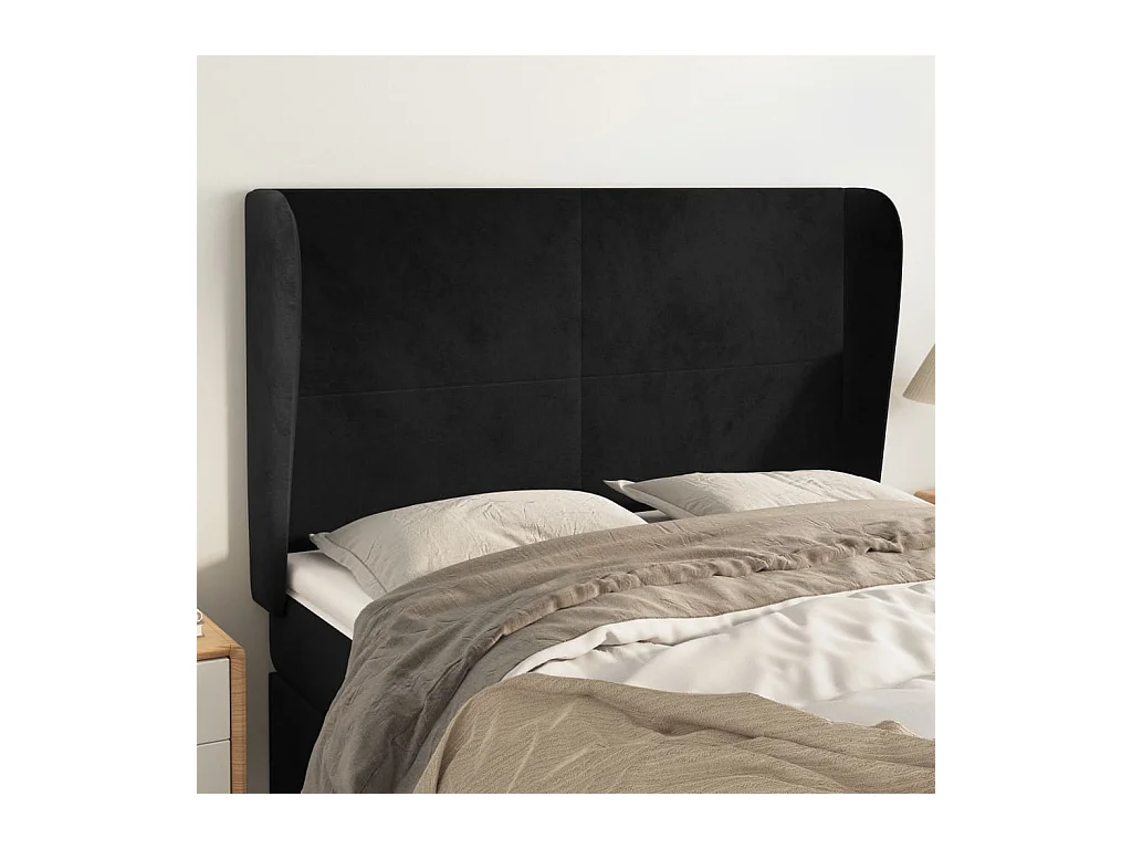 Cabecero con orejas de terciopelo negro 147x23x118/128 cm