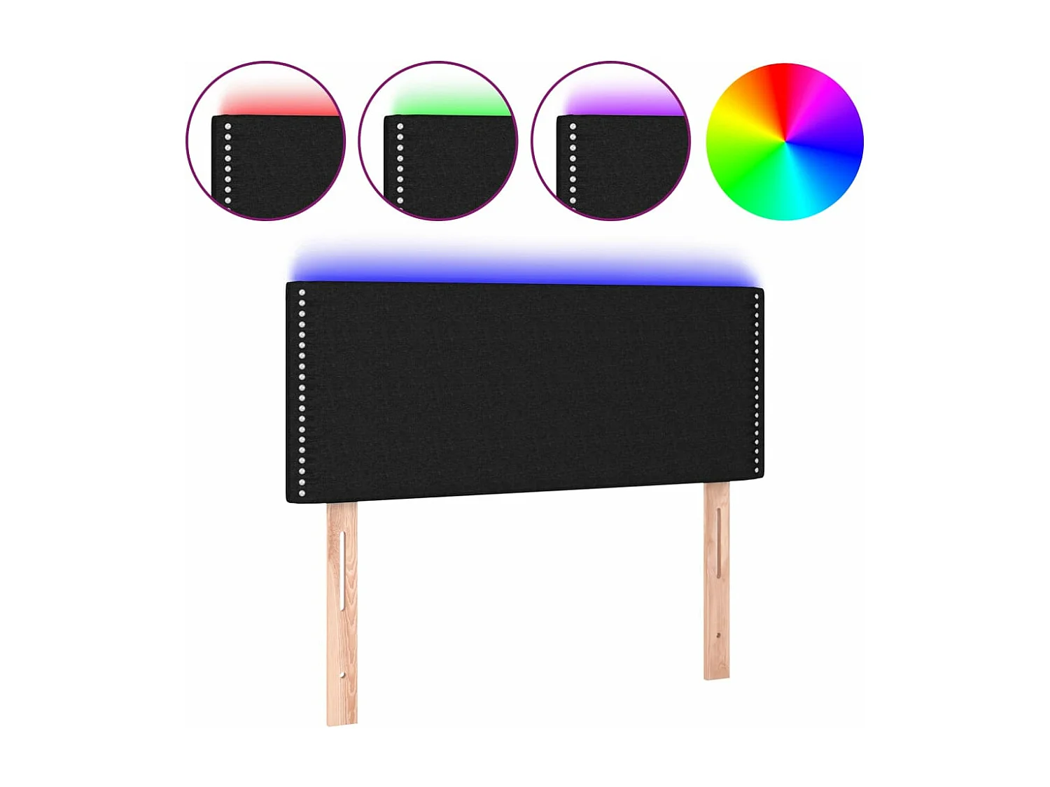 Cabecero con LED de tela negro 90x5x78/88 cm