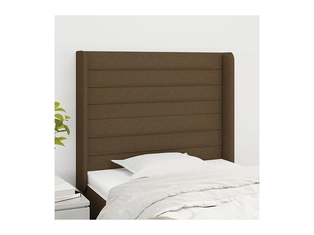 Tête de lit avec oreilles Marron foncé 103x16x118/128 cm Tissu