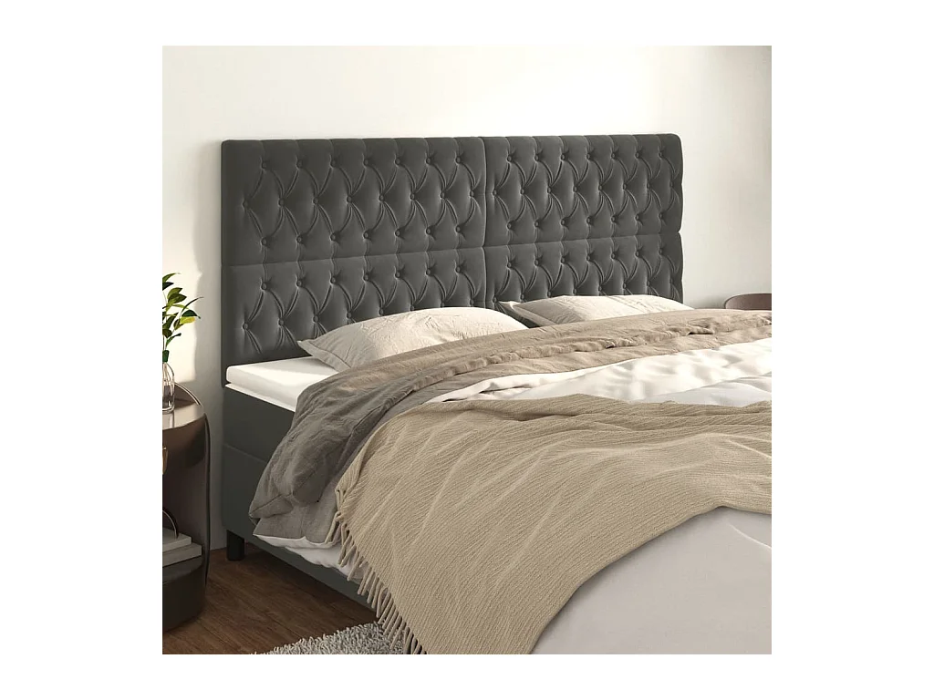 Tête de lit 4 pièces Gris foncé 90x7x78/88 cm Velours