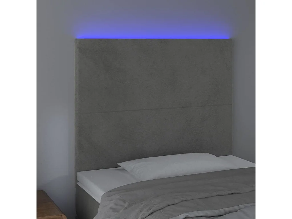 Cabeceira cama c/ luzes LED veludo 100x5x118/128cm cinza-claro