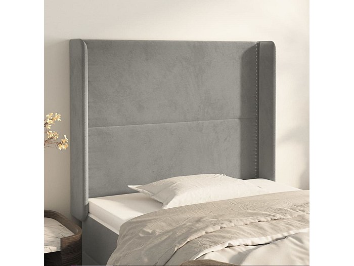 T te de lit avec oreilles Gris clair 93x16x118/128 cm Velours