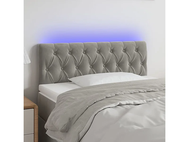 Cabeceira de cama c/ luzes LED veludo 90x7x78/88 cm cinza-claro