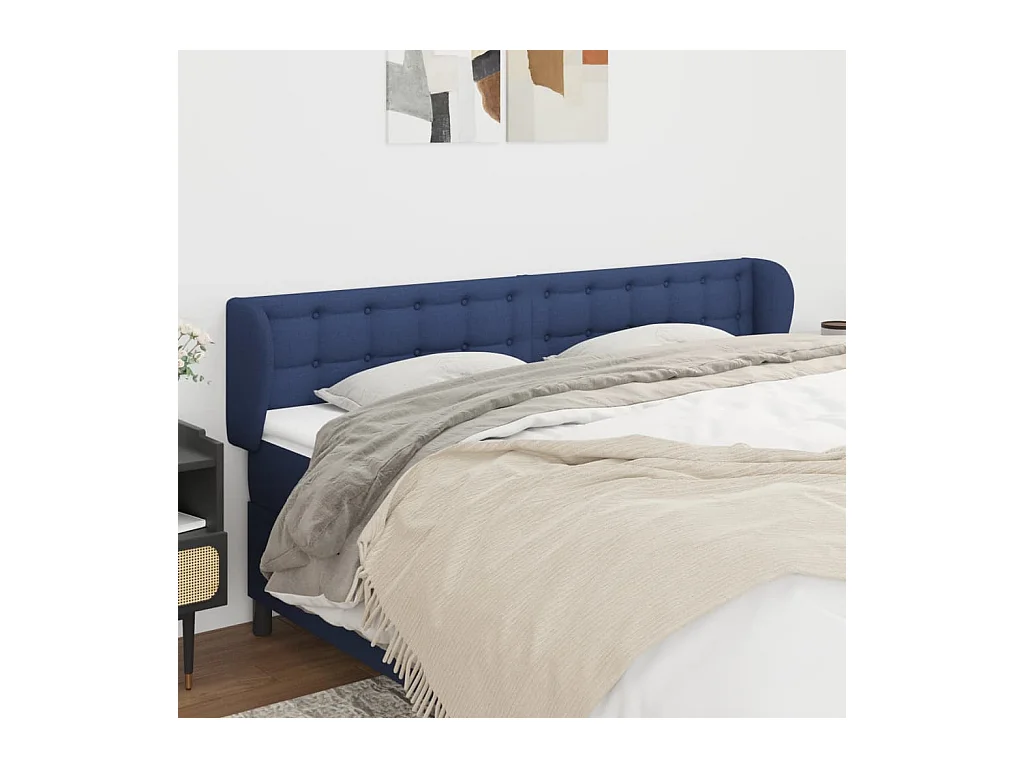 Tête de lit avec oreilles Bleu 203x23x78/88 cm Tissu