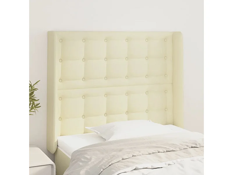 Hoofdbord met randen 93x16x118/128 cm kunstleer crèmekleurig