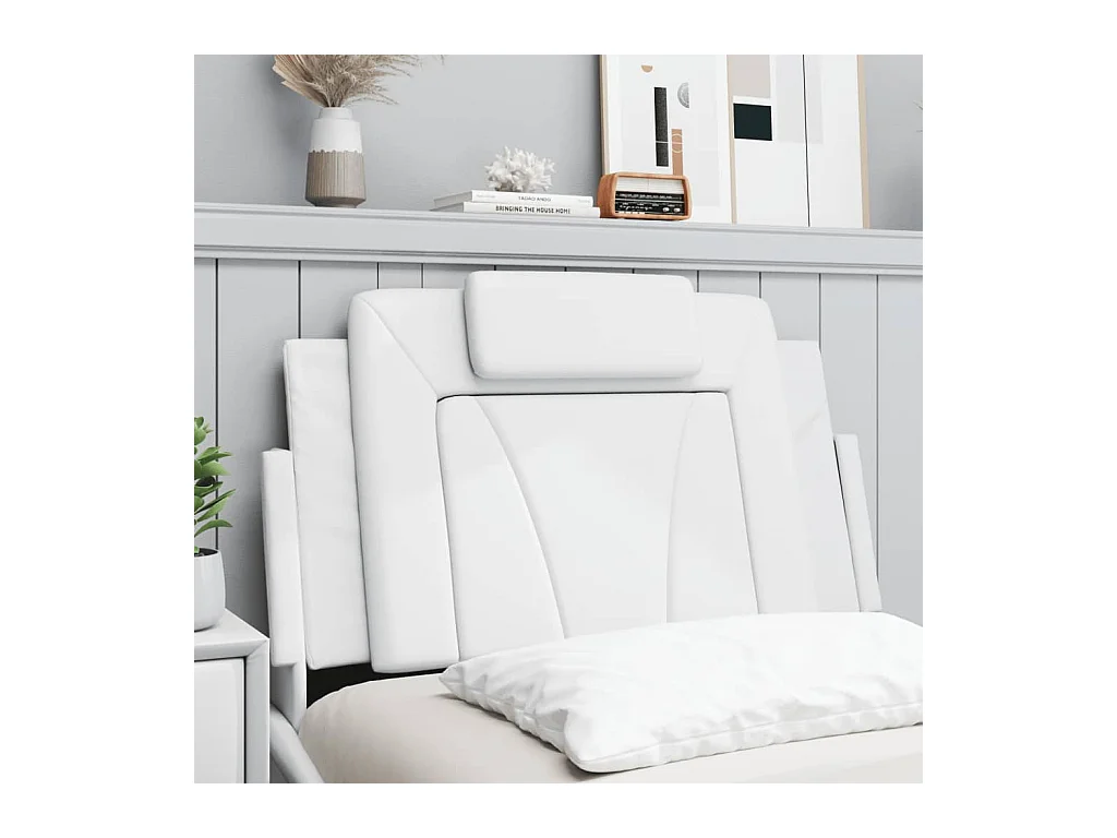 Tête de lit coussin blanc 90 cm similicuir