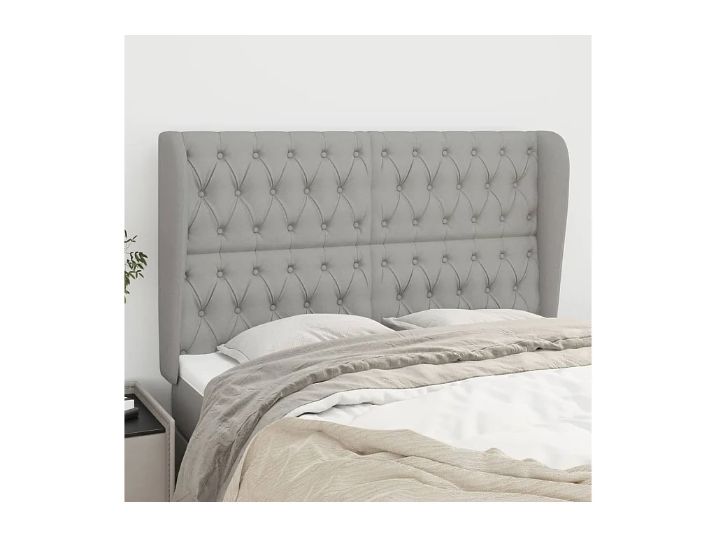 Cabeceira de cama c/ abas tecido 147x23x118/128cm cinza-claro