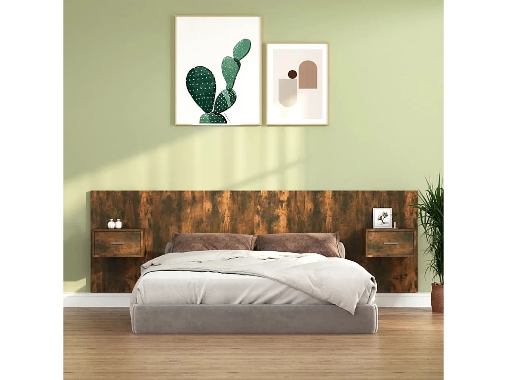 Tête de lit avec armoires Chêne fumé Bois d'ingénierie