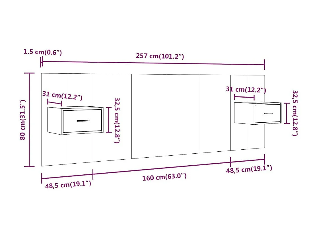 Tête de lit avec armoires Chêne fumé Bois d'ingénierie