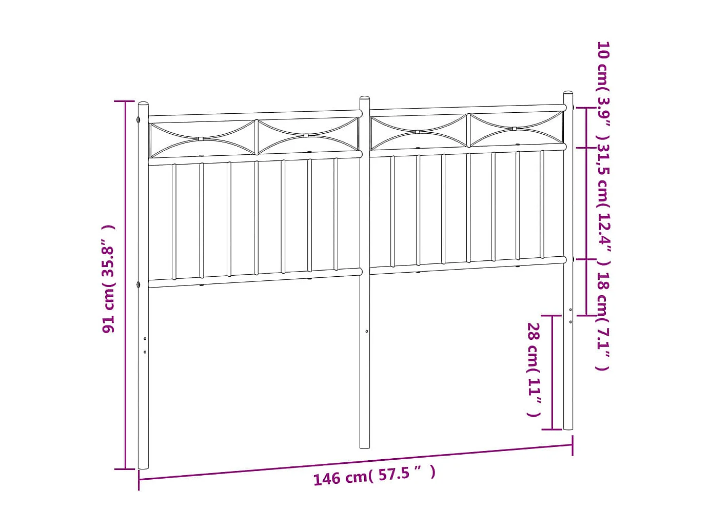Tête de lit métal noir 140 cm