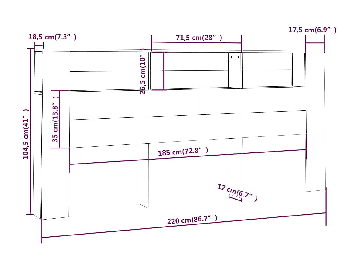 Hoofdbordkast 220x18,5x104,5 cm hoogglans wit