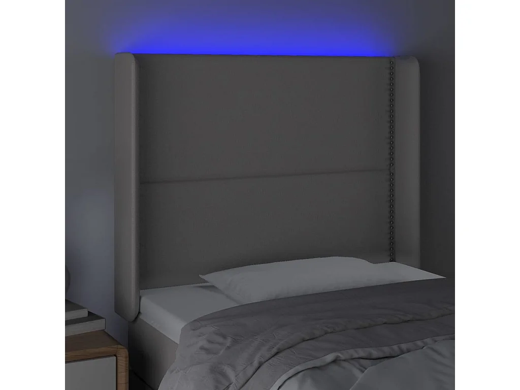 Cabeceira cama c/ LED 93x16x118/128cm couro artificial cinzento