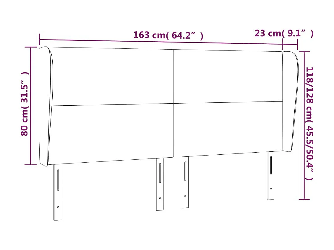 Hoofdbord met randen 163x23x118/128 cm stof donkergrijs