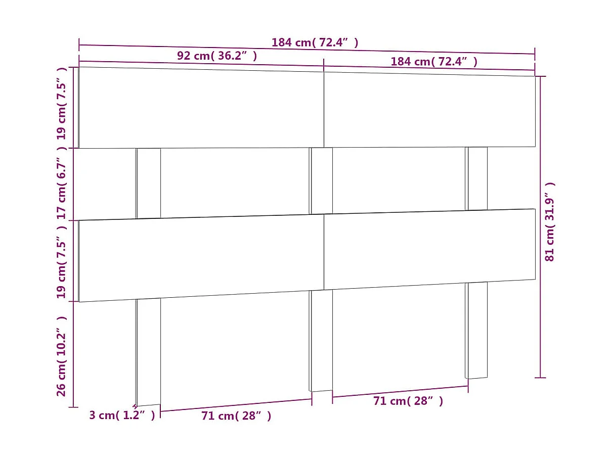 Tête de lit Blanc 184x3x81 cm Bois massif de pin
