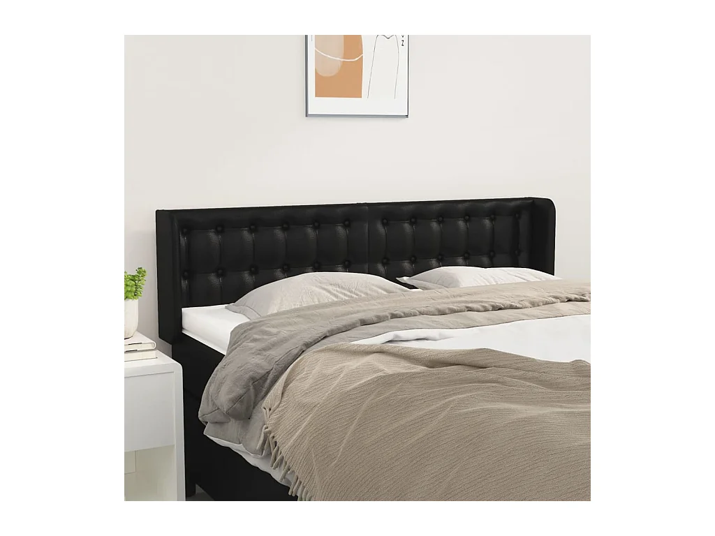 Tête de lit avec oreilles Noir 147x16x78/88 cm Similicuir