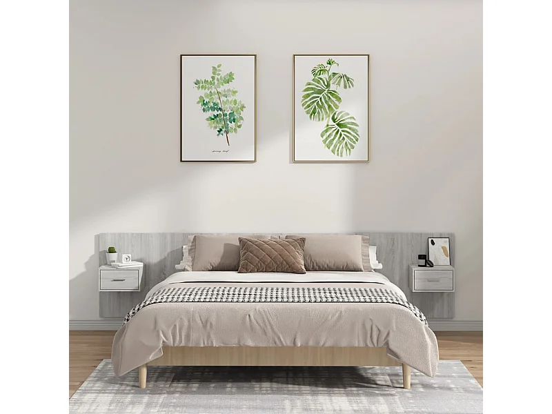 Tête de lit avec armoires Gris béton Bois d'ingénierie