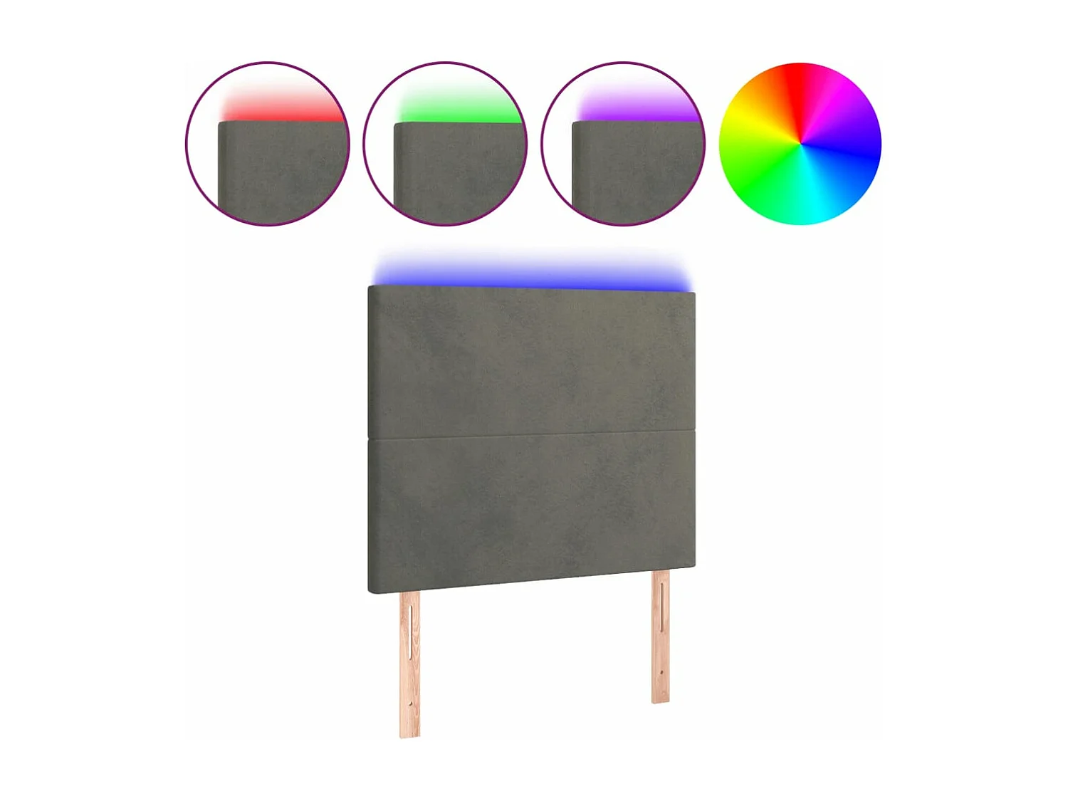 Tête de lit à LED Gris foncé 100x5x118/128 cm Velours