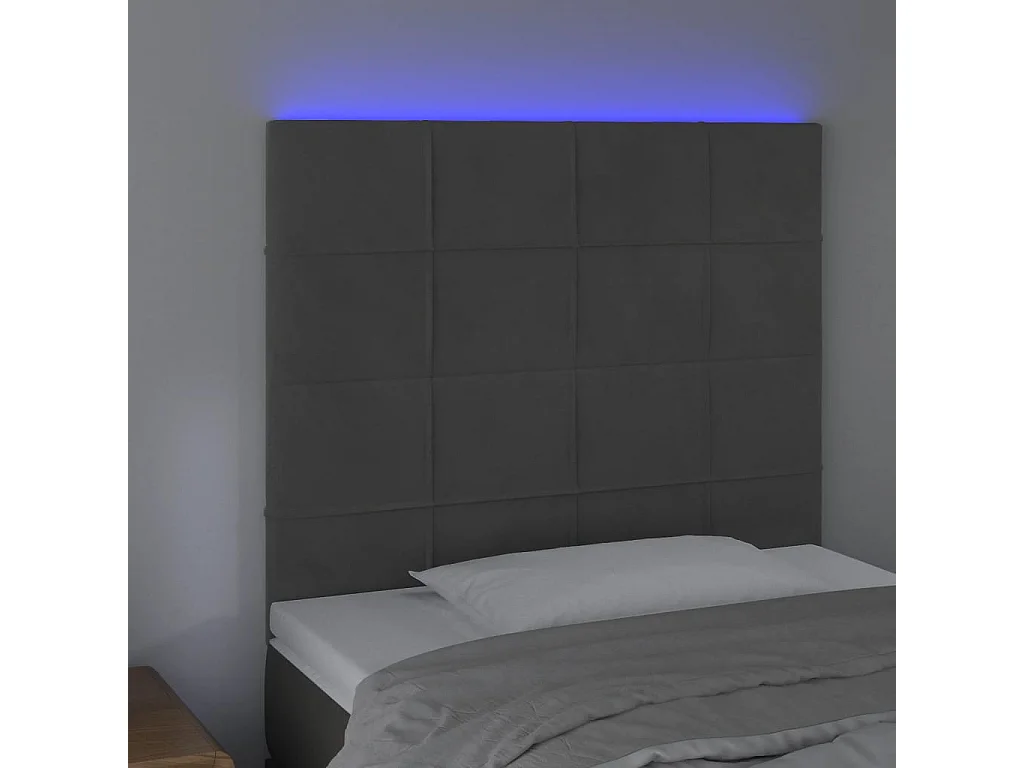 Cabeceira de cama c/ LED veludo 80x5x118/128 cm cinza-escuro