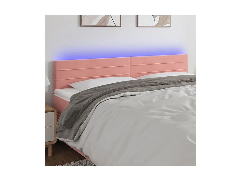 Cabeceira de cama c/ luzes LED veludo 160x5x78/88 cm rosa